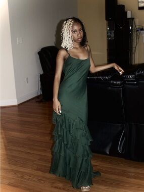 ASOS Petite Dark Green Ruffle Hem Slip Maxi Dress